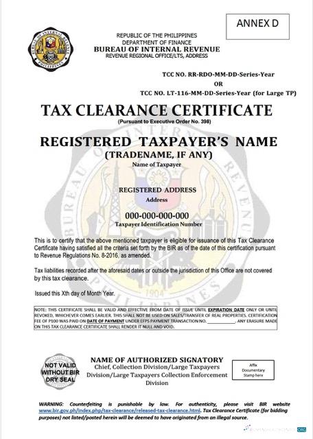 Download Philippines tax clearance certificate Word and PDF template Photoshop template